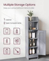 Songmics Slim Bathroom Floor Storage Cabinet, Freestanding Bathroom Storage Unit, Narrow Bathroom Storage Cabinet, Dove Grey - thumbnail 3