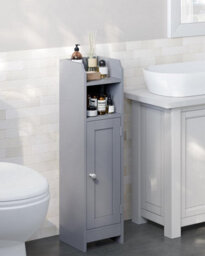 Slim Bathroom Floor Storage Cabinet, Freestanding Bathroom Storage Unit, Narrow Bathroom Storage Cabinet, Dove Grey