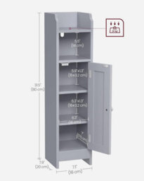 Songmics Slim Bathroom Floor Storage Cabinet, Freestanding Bathroom Storage Unit, Narrow Bathroom Storage Cabinet, Dove Grey - thumbnail 2