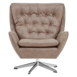 Orsina Faux Brown Leather Armchair With Swivel Base,accent Chair With Button Tufted Backrest,metallic Reading Seat