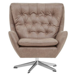 Orsina Faux Brown Leather Armchair With Swivel Base,accent Chair With Button Tufted Backrest,metallic Reading Seat - thumbnail 6
