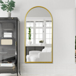 "Mirroroutlet Arcus - Gold Framed Arched Full Length Leaner / Wall Mirror 71"" X 35"" (180Cm X 90Cm)"