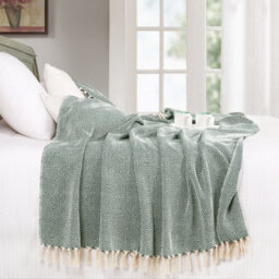Ehc Luxury Reversible Super Soft Cotton Diamond Large Throw For Sofa, Double Bed , Armchair - Hunter Green, 150 X 200 Cm - thumbnail 4
