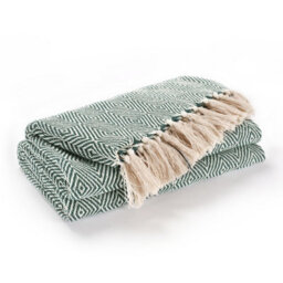 Ehc Luxury Reversible Super Soft Cotton Diamond Large Throw For Sofa, Double Bed , Armchair - Hunter Green, 150 X 200 Cm