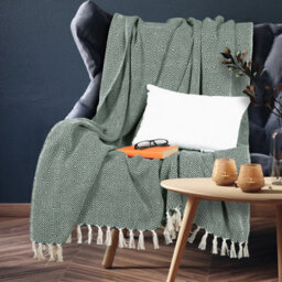 Ehc Luxury Reversible Super Soft Cotton Diamond Large Throw For Sofa, Double Bed , Armchair - Hunter Green, 150 X 200 Cm - thumbnail 2