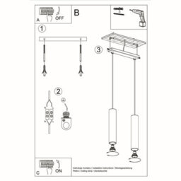 Sollux Lighting Lagos Steel Black 2 Light Classic Pendant Ceiling Light - thumbnail 5