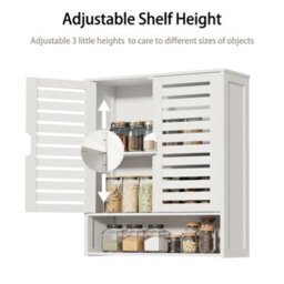 Fativo  Large Bamboo Bathroom Cabinet Wall Mounted Kitchen Cabinet Cupboard Organizer 66.5Cm H, White - thumbnail 4