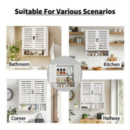 Fativo  Large Bamboo Bathroom Cabinet Wall Mounted Kitchen Cabinet Cupboard Organizer 66.5Cm H, White - thumbnail 5