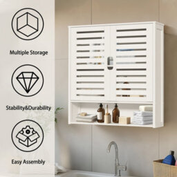 Fativo  Large Bamboo Bathroom Cabinet Wall Mounted Kitchen Cabinet Cupboard Organizer 66.5Cm H, White - thumbnail 6