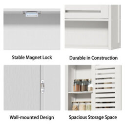 Fativo  Large Bamboo Bathroom Cabinet Wall Mounted Kitchen Cabinet Cupboard Organizer 66.5Cm H, White - thumbnail 7