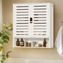 Fativo  Large Bamboo Bathroom Cabinet Wall Mounted Kitchen Cabinet Cupboard Organizer 66.5Cm H, White - thumbnail 1