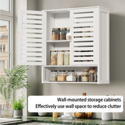 Fativo  Large Bamboo Bathroom Cabinet Wall Mounted Kitchen Cabinet Cupboard Organizer 66.5Cm H, White - thumbnail 3