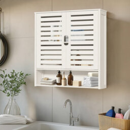 Fativo  Large Bamboo Bathroom Cabinet Wall Mounted Kitchen Cabinet Cupboard Organizer 66.5Cm H, White - thumbnail 8