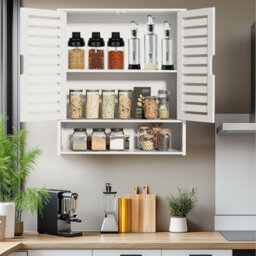 Fativo  Large Bamboo Bathroom Cabinet Wall Mounted Kitchen Cabinet Cupboard Organizer 66.5Cm H, White - thumbnail 9
