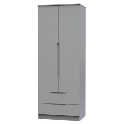 Messina Ready Assembled Modern Matt Grey 2 Drawer Tall Double Wardrobe (H)1970mm (W)770mm (D)530mm - image 1