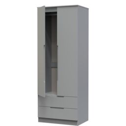 Messina Ready Assembled Modern Matt Grey 2 Drawer Tall Double Wardrobe (H)1970mm (W)770mm (D)530mm - thumbnail 2