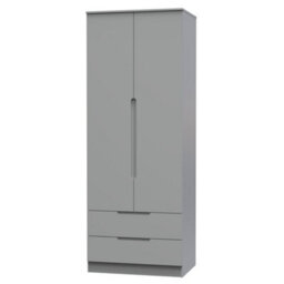 Messina Ready Assembled Modern Matt Grey 2 Drawer Tall Double Wardrobe (H)1970mm (W)770mm (D)530mm - thumbnail 1
