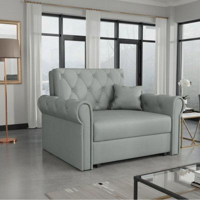 Viva Roma I Armchair Bed With Sleep Function Bedding Storage Metal Legs Wooden Frame 116X85X98Cm Light Grey - image 1