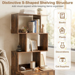 Brown 141 Cm Tall Hidden Cat Washroom Furniture With 3 Open Shelves Side Entry - thumbnail 4