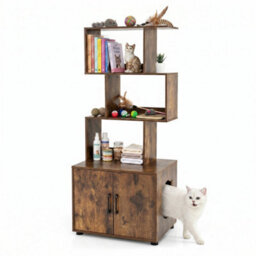 Brown 141 Cm Tall Hidden Cat Washroom Furniture With 3 Open Shelves Side Entry - thumbnail 3