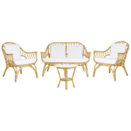Beliani Garden Lounge Set With Table 4 Seater Sibari Rattan Natural