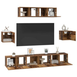 Berkfield Tv Cabinet Set 7 Pcs Old Wood 80 X 30 X 30 Cm Engineered Wood - thumbnail 3