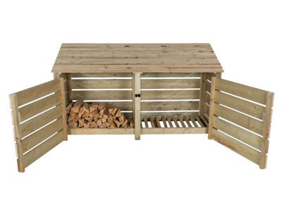 Arbor Garden Solutions Slatted Wooden Log Store With Door W-227Cm, H-126Cm, D-88Cm - Natural (Light Green) Finish - image 1