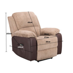 Westwood Fabric Leather Electric Recliner Single Sofa Reclining Armchair Foot Rest Brown - thumbnail 2
