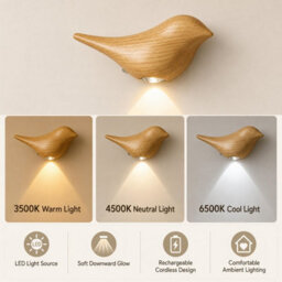 Amorly Oak Bird Wall Sconce, Rechargeable Motion Sensor Wireless Wall Light, For Bedroom, Hallway, Stairway, Entryway (Left Facing) - thumbnail 5