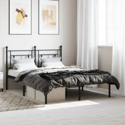 Berkfield Metal Bed Frame Without Mattress With Headboard Black 140X190Cm - thumbnail 1