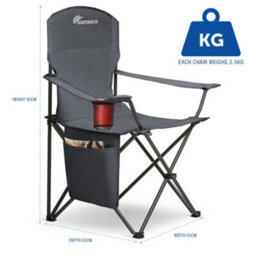 Sunmer Extra-Wide Folding Camping Chairs - Set Of 2 - Dark Grey - thumbnail 7