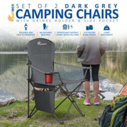 Sunmer Extra-Wide Folding Camping Chairs - Set Of 2 - Dark Grey - thumbnail 2