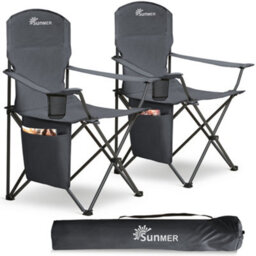 Sunmer Extra-Wide Folding Camping Chairs - Set Of 2 - Dark Grey - thumbnail 1