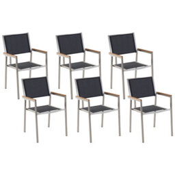 Beliani Set Of 6 Garden Chairs Grosseto Stainless Steel Black - thumbnail 1