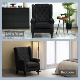 Homcom Accent Chair Wingback Armchair Retro Tufted Club Wood Fabric, Black - thumbnail 8