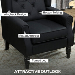Homcom Accent Chair Wingback Armchair Retro Tufted Club Wood Fabric, Black - thumbnail 4