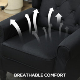 Homcom Accent Chair Wingback Armchair Retro Tufted Club Wood Fabric, Black - thumbnail 6