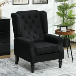Homcom Accent Chair Wingback Armchair Retro Tufted Club Wood Fabric, Black