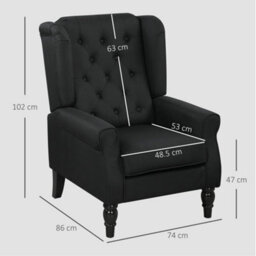 Homcom Accent Chair Wingback Armchair Retro Tufted Club Wood Fabric, Black - thumbnail 3