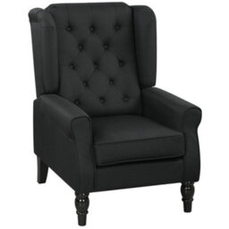 Homcom Accent Chair Wingback Armchair Retro Tufted Club Wood Fabric, Black - thumbnail 2