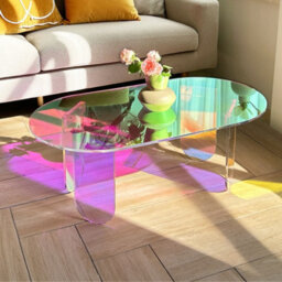 Fativo L95X W50X H36Cm Acrylic Rainbow Coffee Table Iridescent Accent End Table Sofa Center Table Home Decor