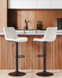 Beliani Set Of 2 Bar Chairs Dubrovnik Velvet Swivel Light Beige - thumbnail 2