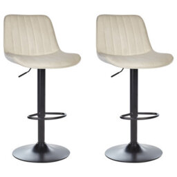 Beliani Set Of 2 Bar Chairs Dubrovnik Velvet Swivel Light Beige
