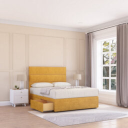 "Sloomy 4Ft Texas Divan Bed Base Mustard Plush ,2 Drawers & 54"" Floor Standing Headboard - Small Double" - thumbnail 1