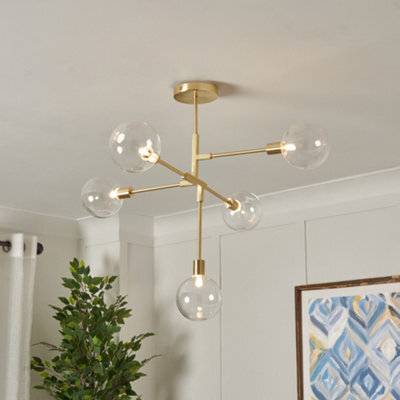 Bhs Hennock Satin Brass 5 Lamp Semi Flush Ceiling Light - image 1