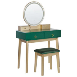 Beliani Dressing Table With Mirror And Stool Fedry Led Emerald Green