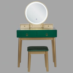Beliani Dressing Table With Mirror And Stool Fedry Led Emerald Green - thumbnail 6