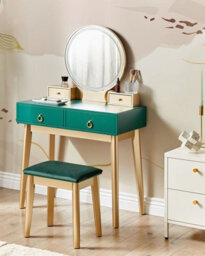 Beliani Dressing Table With Mirror And Stool Fedry Led Emerald Green - thumbnail 2