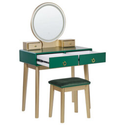 Beliani Dressing Table With Mirror And Stool Fedry Led Emerald Green - thumbnail 7