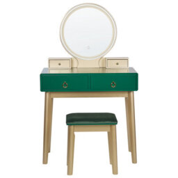 Beliani Dressing Table With Mirror And Stool Fedry Led Emerald Green - thumbnail 5